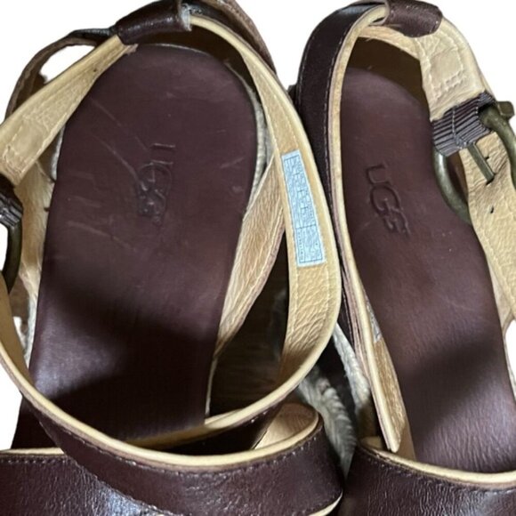 UGG Isabella Wedge Sandals Size 6 Brown Leather Strappy - Picture 8 of 14